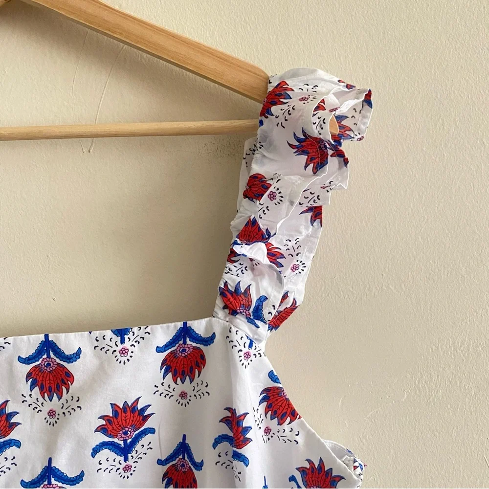 NEW J. Crew Square Neck Midi Dress in Floral Red White Blue Print - 18